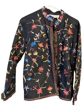 Black Embroidered Floral Blazer Jacket